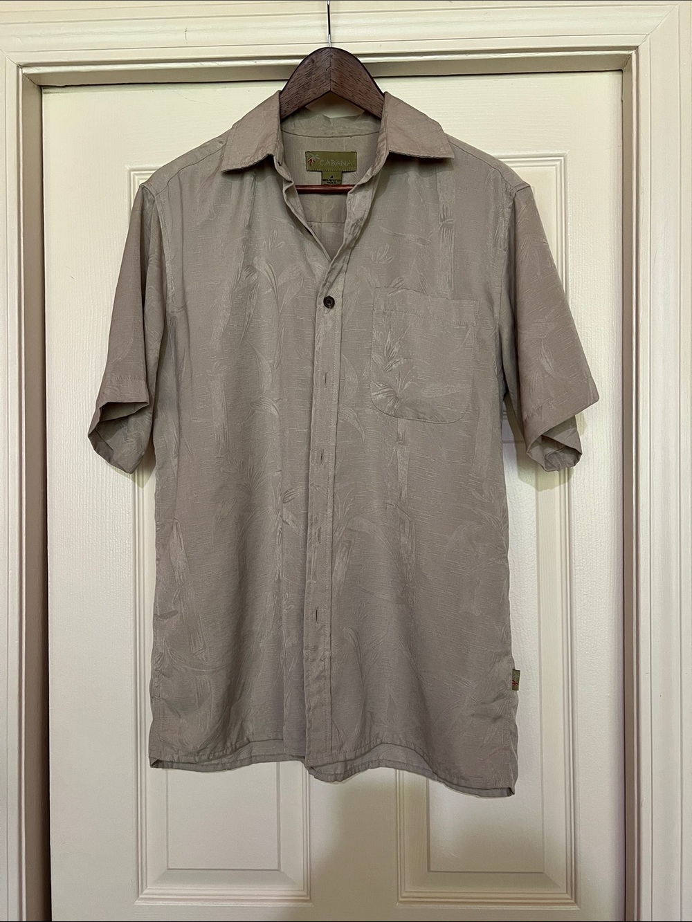 Cabana Men's M Beige Tropical Floral Short Sleeve Button-Up Shirt Pockets